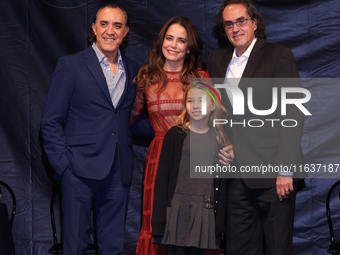 (L-R) Luis Felipe Tovar, Ana Claudia Talancon, Camila Suarez, and Rafael Perrin pose for photos during the 'El Sotano' press conference at T...