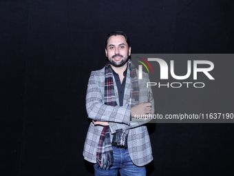 Cesar Perrin poses for photos during the 'El Sotano' press conference at Teatro Fernando Soler in Mexico City, Mexico, on October 4, 2024. (