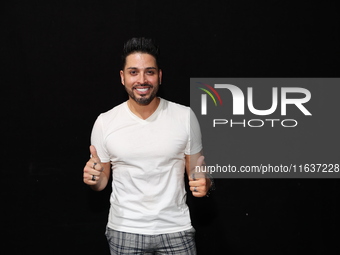 Omar Suarez poses for photos during the 'El Sotano' press conference at Teatro Fernando Soler in Mexico City, Mexico, on October 4, 2024. (