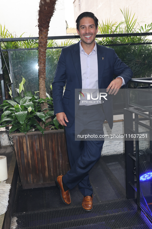 Victor Gonzalez Herrera poses for photos during the 'Podcast Linea Morada' press conference at Terraza Bichicori in Mexico City, Mexico, on...