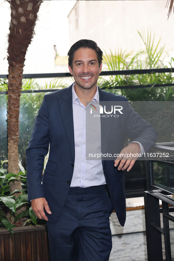 Victor Gonzalez Herrera poses for photos during the 'Podcast Linea Morada' press conference at Terraza Bichicori in Mexico City, Mexico, on...