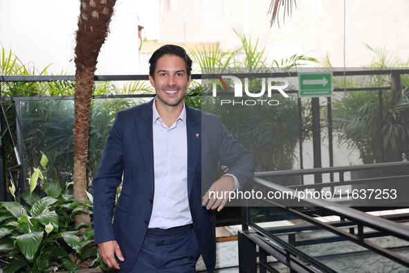 Victor Gonzalez Herrera poses for photos during the 'Podcast Linea Morada' press conference at Terraza Bichicori in Mexico City, Mexico, on...