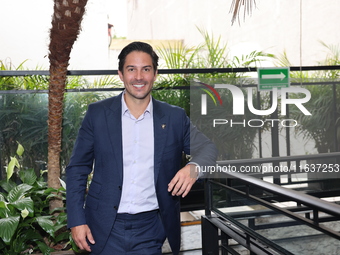 Victor Gonzalez Herrera poses for photos during the 'Podcast Linea Morada' press conference at Terraza Bichicori in Mexico City, Mexico, on...