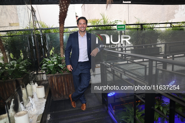 Victor Gonzalez Herrera poses for photos during the 'Podcast Linea Morada' press conference at Terraza Bichicori in Mexico City, Mexico, on...