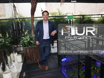 Victor Gonzalez Herrera poses for photos during the 'Podcast Linea Morada' press conference at Terraza Bichicori in Mexico City, Mexico, on...