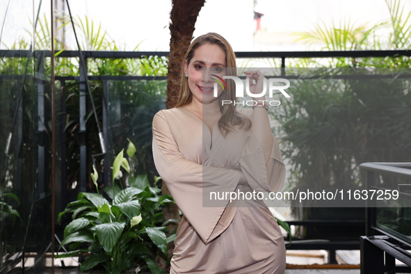 Gabriela Carrillo poses for photos during the 'Podcast Linea Morada' press conference at Terraza Bichicori in Mexico City, Mexico, on Octobe...