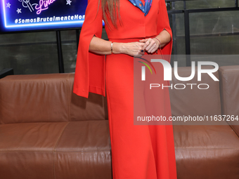 Luz Blanchet poses for photos during the 'Podcast Linea Morada' press conference at Terraza Bichicori in Mexico City, Mexico, on October 4,...