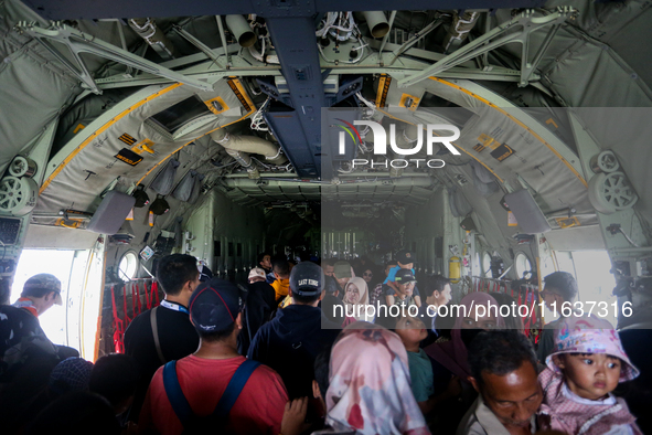 The atmosphere inside the parked aircraft during the Static Show of TNI Transport Aircraft commemorates the 79th Anniversary of the TNI at H...