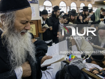 Orthodox Jewish pilgrims pray near the tomb of Rabbi Nachman while celebrating Rosh Hashanah, the Jewish New Year, as Russia continues the w...