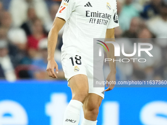 Jesus Vallejo centre-back of Real Madrid and Spainduring the La Liga match between Real Madrid CF and Deportivo Alavés at Estadio Santiago B...