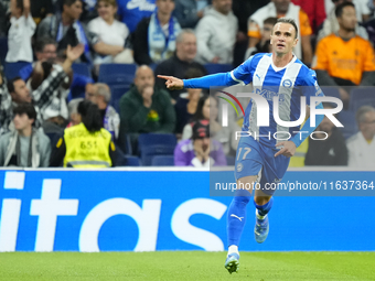 Kike Garcia centre-forward of Alaves and Spain celebrates after scoring his sides first goal during the La Liga match between Real Madrid CF...