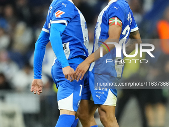 Kike Garcia centre-forward of Alaves and Spain celebrates after scoring his sides first goal during the La Liga match between Real Madrid CF...