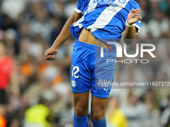 Santiago Mouriño centre-back of Alaves and Uruguay controls the ball during the La Liga match between Real Madrid CF and Deportivo Alavés at...