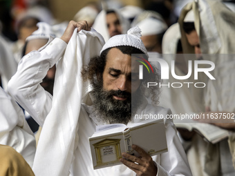 Orthodox Jewish pilgrims pray near the tomb of Rabbi Nachman while celebrating Rosh Hashanah, the Jewish New Year, amid the ongoing war in U...