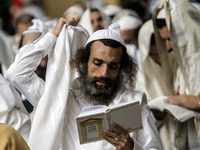 Orthodox Jewish pilgrims pray near the tomb of Rabbi Nachman while celebrating Rosh Hashanah, the Jewish New Year, amid the ongoing war in U...