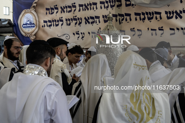 Orthodox Jewish pilgrims pray near the tomb of Rabbi Nachman while celebrating Rosh Hashanah, the Jewish New Year, amid the ongoing war in U...