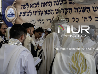 Orthodox Jewish pilgrims pray near the tomb of Rabbi Nachman while celebrating Rosh Hashanah, the Jewish New Year, amid the ongoing war in U...