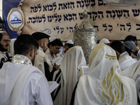 Orthodox Jewish pilgrims pray near the tomb of Rabbi Nachman while celebrating Rosh Hashanah, the Jewish New Year, amid the ongoing war in U...