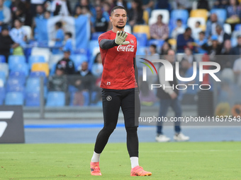 Elia Caprile of SSC Napoli warms up before the Serie A match between SSC Napoli and Como at Stadio Diego Armando Maradona Naples Italy on 4...