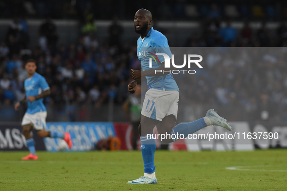 Romelu Lukaku of SSC Napoli during the Serie A match between SSC Napoli and Como at Stadio Diego Armando Maradona Naples Italy on 4 October...