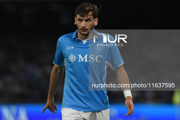 Khvicha Kvaratskhelia of SSC Napoli during the Serie A match between SSC Napoli and Como at Stadio Diego Armando Maradona Naples Italy on 4...