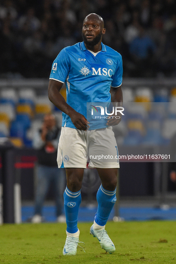 Romelu Lukaku of SSC Napoli during the Serie A match between SSC Napoli and Como at Stadio Diego Armando Maradona Naples Italy on 4 October...