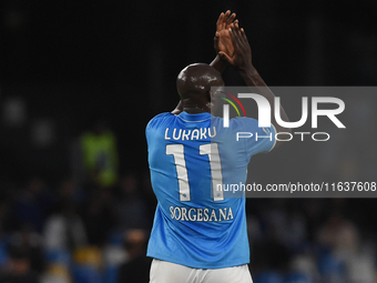 Romelu Lukaku of SSC Napoli during the Serie A match between SSC Napoli and Como at Stadio Diego Armando Maradona Naples Italy on 4 October...