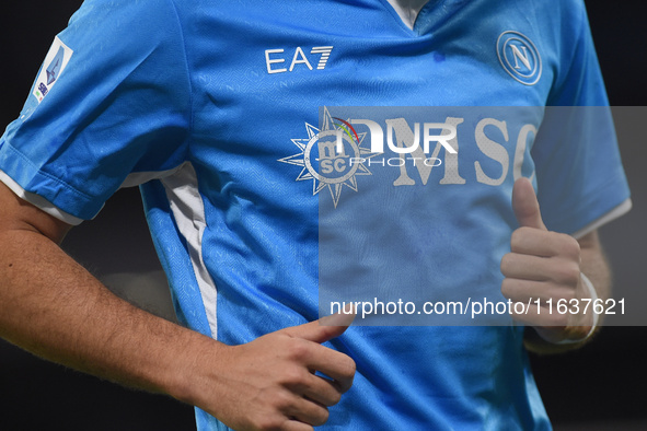 Close Up of SSC Napoli shirt during the Serie A match between SSC Napoli and Como at Stadio Diego Armando Maradona Naples Italy on 4 October...