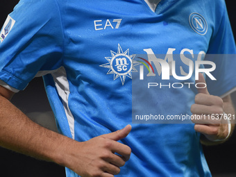 Close Up of SSC Napoli shirt during the Serie A match between SSC Napoli and Como at Stadio Diego Armando Maradona Naples Italy on 4 October...