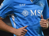 Close Up of SSC Napoli shirt during the Serie A match between SSC Napoli and Como at Stadio Diego Armando Maradona Naples Italy on 4 October...