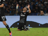 Gabriel Strefezza of Como celebrates after scoring during the Serie A match between SSC Napoli and Como at Stadio Diego Armando Maradona Nap...