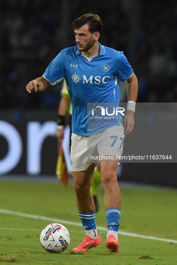 Khvicha Kvaratskhelia of SSC Napoli during the Serie A match between SSC Napoli and Como at Stadio Diego Armando Maradona Naples Italy on 4...