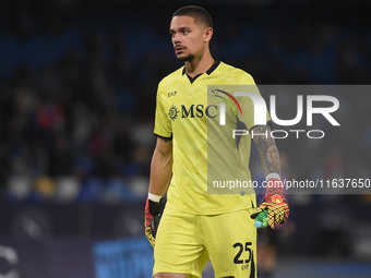 Elia Caprile of SSC Napoli during the Serie A match between SSC Napoli and Como at Stadio Diego Armando Maradona Naples Italy on 4 October 2...