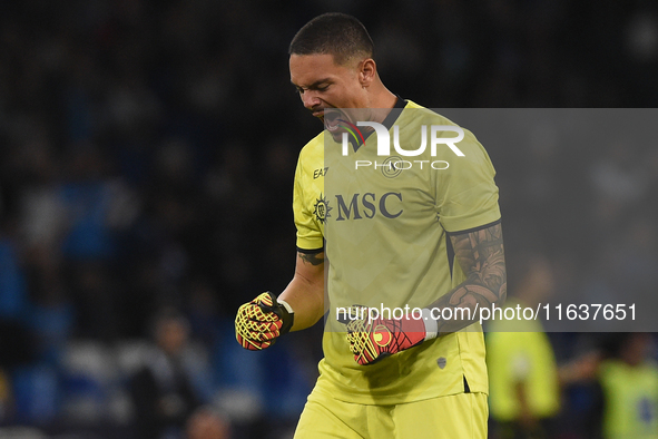 Elia Caprile of SSC Napoli celebrates after 2-1 during the Serie A match between SSC Napoli and Como at Stadio Diego Armando Maradona Naples...