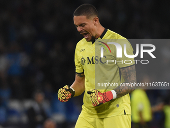 Elia Caprile of SSC Napoli celebrates after 2-1 during the Serie A match between SSC Napoli and Como at Stadio Diego Armando Maradona Naples...