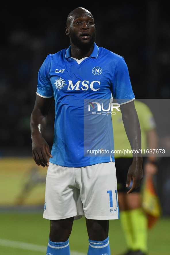 Romelu Lukaku of SSC Napoli during the Serie A match between SSC Napoli and Como at Stadio Diego Armando Maradona Naples Italy on 4 October...