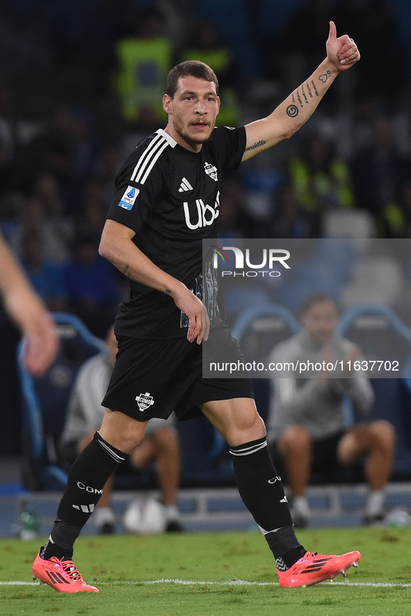 Andrea Belotti of Como during the Serie A match between SSC Napoli and Como at Stadio Diego Armando Maradona Naples Italy on 4 October 2024....