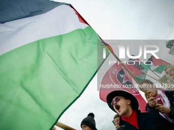 Crowds are sen taking part in a rally in support of Palestine at the Royal Castle Square in Warsaw, Poland on 05 October, 2024.  (