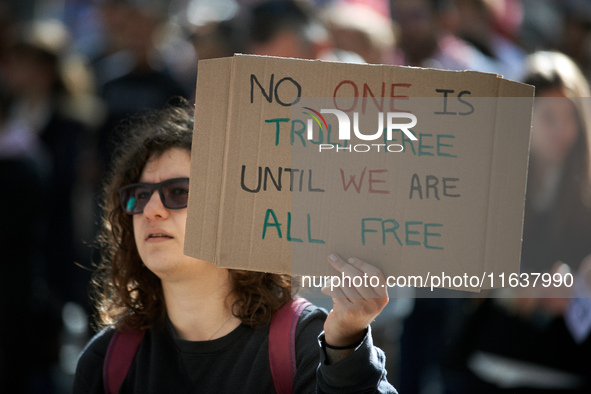 Hundreds of people demonstrate in Toulouse, France, on October 5, 2024, in support of Gazans, the Gaza Strip, Lebanese, and Lebanon. Since t...