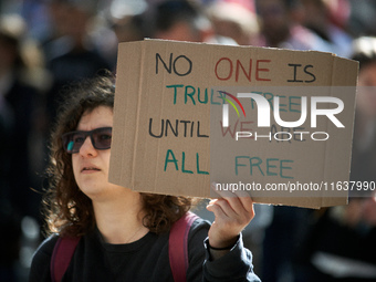 Hundreds of people demonstrate in Toulouse, France, on October 5, 2024, in support of Gazans, the Gaza Strip, Lebanese, and Lebanon. Since t...