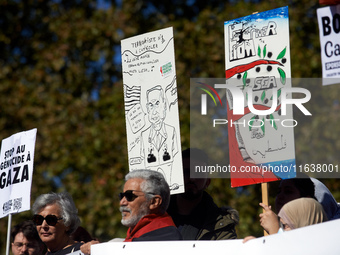 Hundreds of people demonstrate in Toulouse, France, on October 5, 2024, in support of Gazans, the Gaza Strip, Lebanese, and Lebanon. Since t...