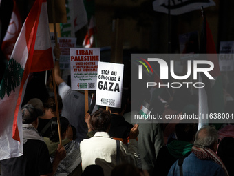 The placard reads 'stop to the genocide in Gaza'. Hundreds of people demonstrate in Toulouse, France, on October 5, 2024, in support of Gaza...