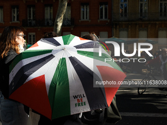 Hundreds of people demonstrate in Toulouse, France, on October 5, 2024, in support of Gazans, the Gaza Strip, Lebanese, and Lebanon. Since t...