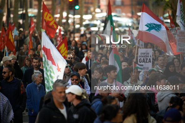 Hundreds of people demonstrate in Toulouse, France, on October 5, 2024, in support of Gazans, the Gaza Strip, Lebanese, and Lebanon. Since t...