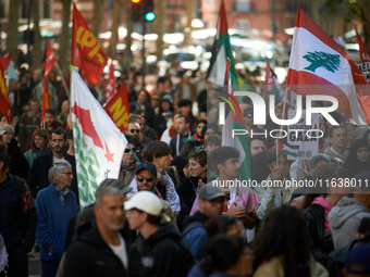 Hundreds of people demonstrate in Toulouse, France, on October 5, 2024, in support of Gazans, the Gaza Strip, Lebanese, and Lebanon. Since t...