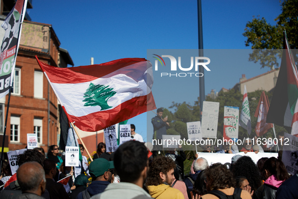 Hundreds of people demonstrate in Toulouse, France, on October 5, 2024, in support of Gazans, the Gaza Strip, Lebanese, and Lebanon. Since t...