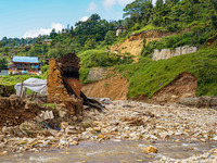 After the flood of the Nakhu River, many homes are damaged in the Bhardev region of southern Lalitpur, Nepal, on October 5, 2024. Homes are...