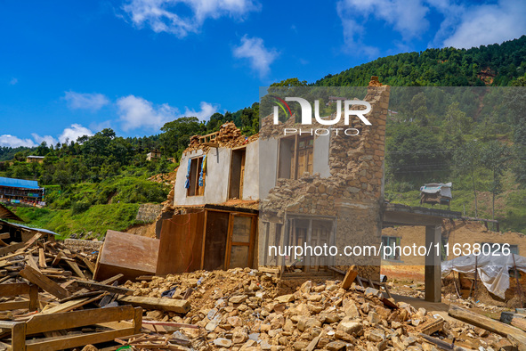 After the flood of the Nakhu River, many homes are damaged in the Bhardev region of southern Lalitpur, Nepal, on October 5, 2024. Homes are...