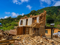 After the flood of the Nakhu River, many homes are damaged in the Bhardev region of southern Lalitpur, Nepal, on October 5, 2024. Homes are...