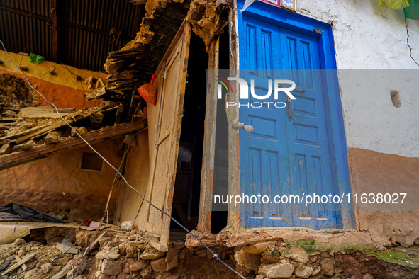 After the flood of the Nakhu River, many homes are damaged in the Bhardev region of southern Lalitpur, Nepal, on October 5, 2024. Homes are...